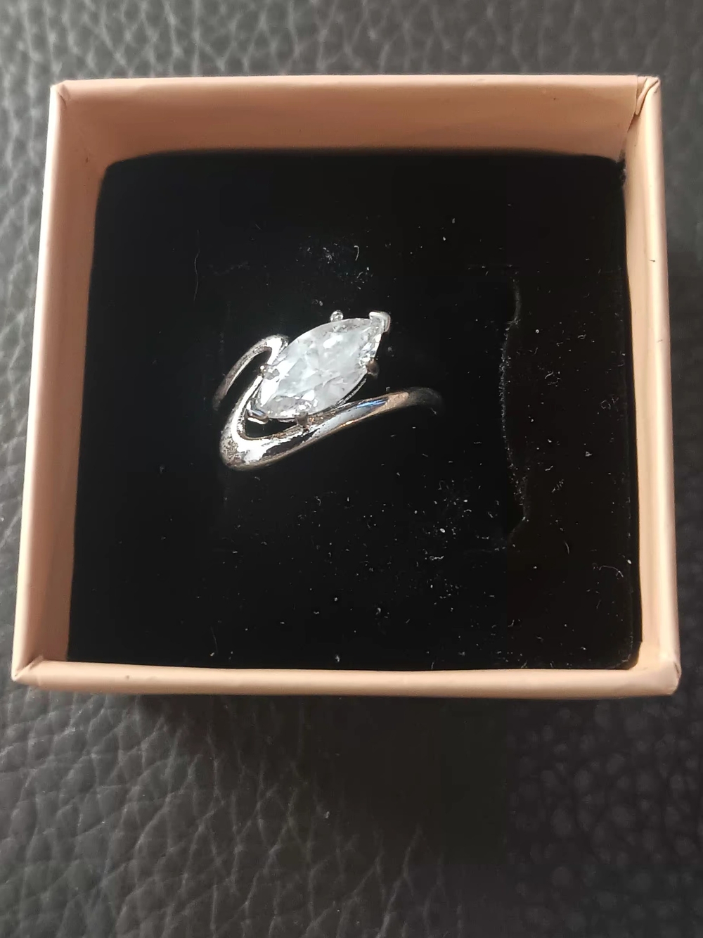 Marquise Moisanite Diamond Swirl Ring in Silver Plated Sz 8